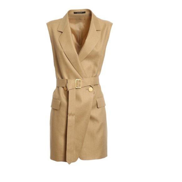 Tagliatore 100% Linen Tan Harmony Blazer Vest Dress EU 40 / US 8  $525 - Picture 11 of 13